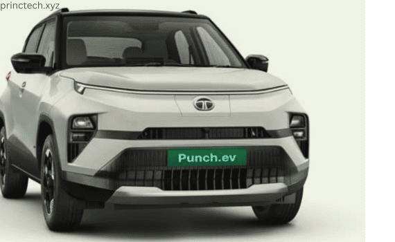A white Tata Punch electric vehicle is shown from the front“Punch.ev”.princtech.xyz